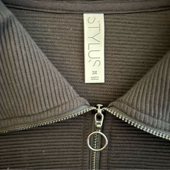 STYLUS 3X NWT🏷 Quarter-zip Black collared sweatshirt soft ribbed texture - Picture 10 of 11